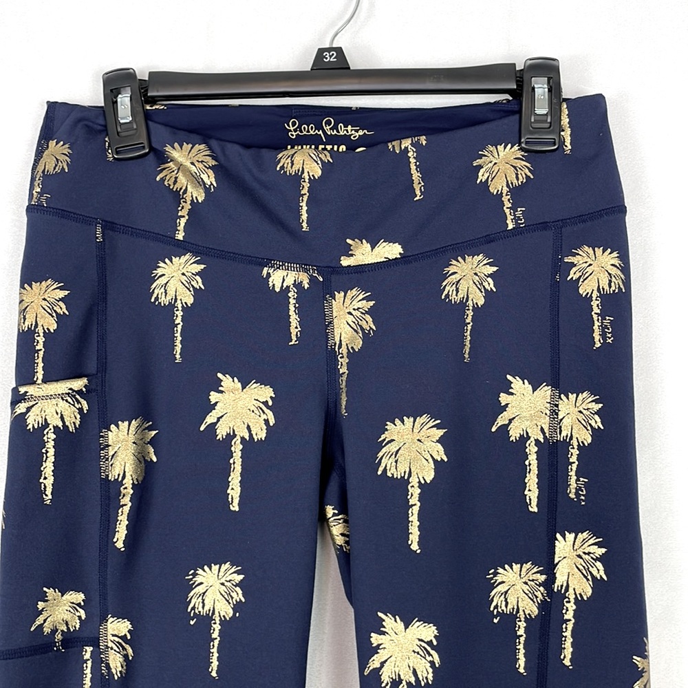 Lilly Pulitzer Navy Leggings with Gold Palm Print - Picture 2 of 16